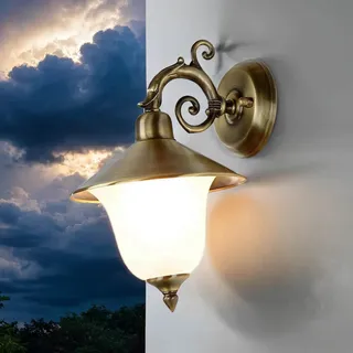 Antike Außenlampe Glas Messing rostfrei wetterfest ANDROS Hof Haus Terrasse Wand