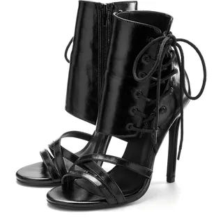 High-Heel-Sandalette "Sandalette mit raffinierter Schnürung", Damen, Gr. 43, schwarz, Obermaterial: 100% Lederimitat. Decksohle: 100% Lederimitat. Futter: 50% Lederimitat, 50% Textilmaterial. Laufsohle: 100% Synthetik, LASCANA BELLE AFFAIRE, unifarben, Schuhe High-Heel-Sandalette, verführerischer Sommerschuh mit Schnürung, offener Schuh, Sandale