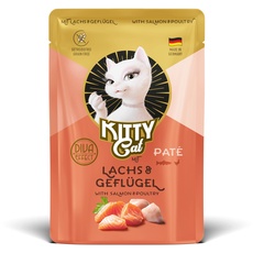 KITTY Cat Paté Lachs & Geflügel, 6 x 85 g, Nassfutter für Katzen, getreidefreies Katzenfutter mit Taurin, Lachsöl und Grünlippmuschel, Alleinfuttermittel mit hohem Fleischanteil, Made in Germany
