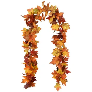 Lvydec Herbst-Ahorn-Girlande, 1,8 m, künstliche Herbstlaub-Girlanden, Herbst-Dekor für Zuhause, Hochzeit, Halloween, Erntedankfest, 2 Stück