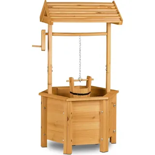 Hochbeet für den Garten - mit Schubkarre und Rückschlaghebel - Holz-Tuindekor - Dekorationsbeet - Maße 82 x 47 x 41 cm - Naturfarbe