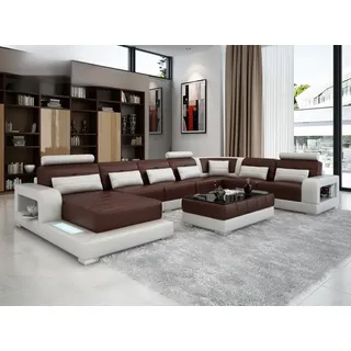 XXL Big Wohnlandschaft Sofa Couch Polster Eck Leder Sofa Garnitur Couchen Licht - Schwarz