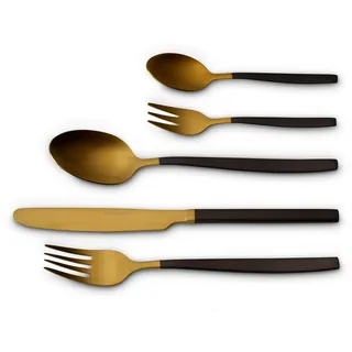 ECHTWERK EW-BS-3325G Tafelbesteck Positano Due-Gold/Black Edition, 30-teilig, für 6 Personen, Messer aus Klingenstahl, inkl. Präsentschachtel, 18/10 Stahl