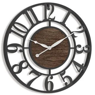 Pytha Sight Wanduhr Groß XXL Wohnzimmer Ohne Tickgeräusche,Große Wanduhr 60cm,Schwarz Vintage Grosse Industrial Walnuss Arabisch Ziffern Wanduhren für Modern Wohnzimmer,Küche,Büro,Heimdekoration
