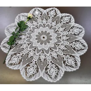Tischdecke STICKEREIEN PLAUEN "Rosentraum" Gr. 3, weiß (wollweiß), Ø:80cm, Polyester, Tischdecken, Tischdecke