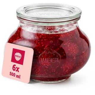Weck Gläser 500ml – 6er Set mit Deckeln – Schmuckform – robuste, stapelbare Vorratsgläser & Einweckgläser - Glasbehälter ideal für Meal Prep und Dekoration – Made in Germany