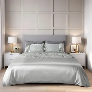 Emma Barclay Glamour – gestepptes Pailletten-Samt-Bettwäsche-Set in Silber – Kingsize-Bett