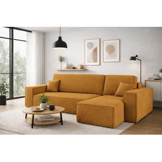Kaiser Möbel Ecksofa mit schlaffunktion und bettkasten, Sofa L-form, Couch L-form BEST Poso Dicker Cord Senffarbe Rechts - Gelb