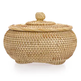 IGNPION Rattan-Aufbewahrungskorb mit Deckel, Mehrzweck-Aufbewahrungskörbe für Regal und Schreibtisch, gewebtes Picknick, Obst, Brot, Eierhalter, Schüssel (klein)