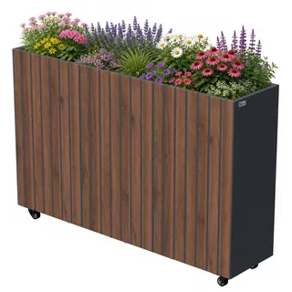 Zelsius Hochbeet verzinkter Stahl mit Rollen 120 x 30 x 80 cm, Anthrazit RAL 7016 Walnuss Holzoptik