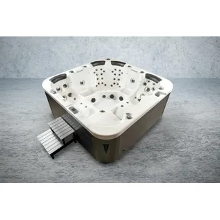 PureHaven American Outdoor-Whirlpool 230x230 cm für 6 Personen mit 71 Massagedüsen Heizung LEDs Thermoabdeckung Farbe Sterling Silber/Grau - Grau