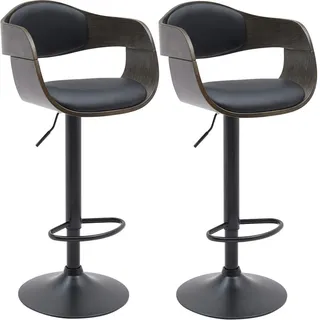 CLP Barhocker 2er Set Lederlook Schwarz/Grau , Grau, Schwarz , Metall , 48x87x50 cm , Esszimmer, Barmöbel, Barhocker