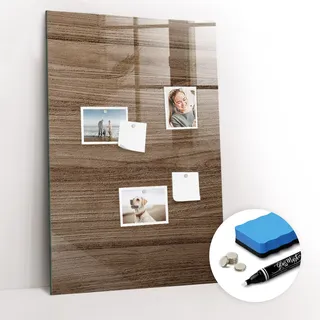 Magnetpinnwand Memoboard - Zubehörsatz - Weißer Marker + Schwamm + Magnete - 60 x 90 cm - Neues Holz - Braun