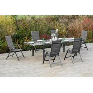 Merxx Taviano Set 7-tlg 6 Klappsessel Auszieh-Gartentisch 200 (300) x 100cm Grau