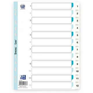 Oxford Register Strong Line, Zahlen 1-12, DIN A4, Kunststoff, weiß, 10 Stück