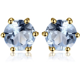 JewelryPalace Rundschliff 1.2ct Echt Blautopas Ohrstecker Silber 925 Damen, Naturstein Schmuck Set, Ohrringe Silber Edelstein Mädchen, Ohrstecker Silber Klein mit Stein Frauen Geschenk Vergoldet