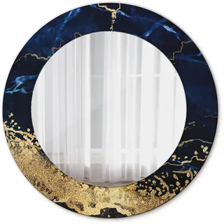 Tulup Spiegel Ø50 cm Rund mit Aufdruck , Dunkelblau, Goldfarben , Glas , 50x50x0.4 cm , Spiegel, Wandspiegel