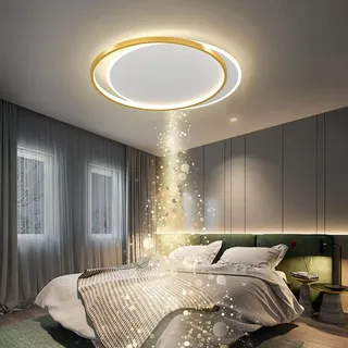 Deckenleuchte LED Gold Dimmbar Wohnzimmer Lampe Oval Runde Mode Ring Acryl Lampenschirm Deckenlampe Schlafzimmer Modern Romantisches Design Dekoration mit Fernbedienung Büro Deckenbeleuchtung, D55cm