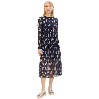 Tom Tailor Denim Damen Mesh Kleid mit Muster, 29961 - Navy Abstract Flower Print, M