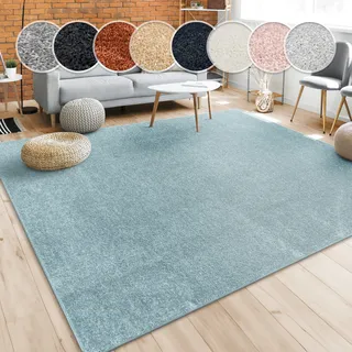 Paco Home Teppich »Porto 890« rechteckig 13 mm Höhe Kurzflor, Uni-Farben, ideal im Wohnzimmer & Schlafzimmer, blau