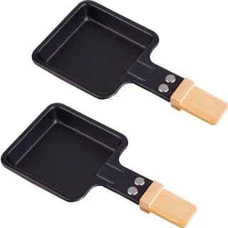 Syntrox Germany Raclette-Pfännchen viereckig 2er Set mit Bambusgriff - Schwarz