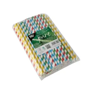 Papstar Pure Stripes Shake-Halme, farbig sortiert, Umweltfreundliche Trinkhalme aus Papier, 1 Karton = 10 Packungen à 100 Stück