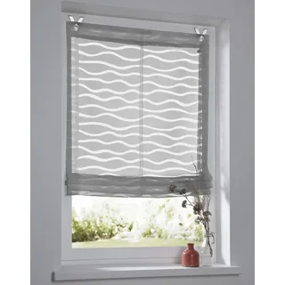 Kutti Raffrollo Enya grau mit Ösen Raffgardine Ausbrenner Welle halbtransparent B 80 x H 140 cm