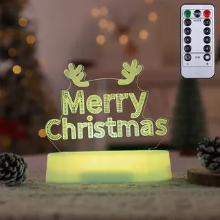 3D Weihnachten Nachtlicht LED Illusion Lampe mit 7 Farben Batteriebetrieben Nachtlichter mit Fernbedienung Nachttischlampe Party Weihnachtsdekoration