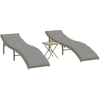 vidaXL Sonnenliegen 2 Stk. mit Tisch Beige Poly Rattan