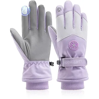 Yadiraom Skihandschuhe Damen Wasserdicht, Winter Handschuhe Damen,Warme Winterhandschuhe Touchscreen Thermohandschuhe Winddicht Handschuhe,Sport für Snowboard Ski Outdoor Laufen Wandern (Violett-weiß)