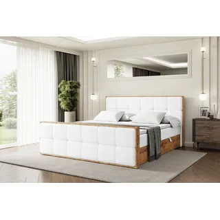 ALTDECOR Boxspringbett mit Matratze und Lattenrost, Topper, Fußteil,Polsterbett mit Bettkasten, Bett mit Stauraum H3-Matratze, Doppelbett, Boxbett - LOLLI7-Z - 200x200 - Weiß Kunstleder - Weiß