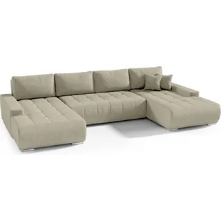 MEBLITO Ecksofa Big Sofa Eckcouch mit Schlaffunktion Bonari U Form Couch Sofagarnitur (Monolith 02) Vanille - Beige