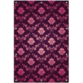 Wallario Outdoor-Poster für Garten oder Balkon, Motiv Blumenmuster Damast in pink lila, in ca. 80 x 120 cm - Weiß