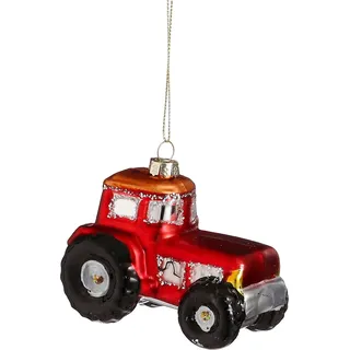 Glas Weihnachtskugel Traktor – Handgefertigte Formkugel 9,5 cm – Lustige Christbaumschmuck Figur – Rote Glasdeko mit Aufhänger – MICA Decorations - Rot