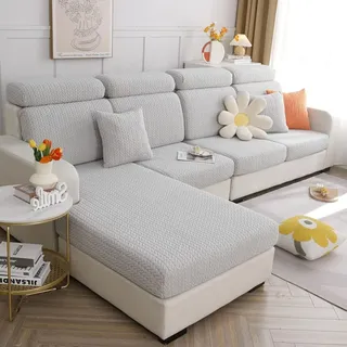 TOPCHANCES Sofa Sitzkissenbezüge - Universal Stretch Sofa Schonbezüge Couch Sitzbezug L-Form, Weich Sofasitzbezug Couch Chaiselüberzüge, Sofa Kissenschutz Bezüge (Hellgrauer Weizen)