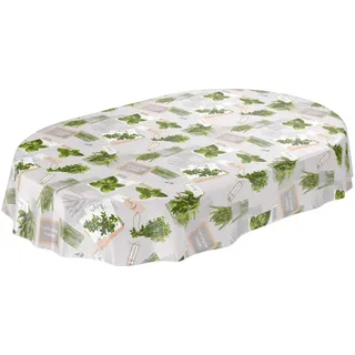 ANRO Tischdecke Wachstuchtischdecke Oval 140 x 180 cm Grün Beige