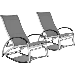 tectake Sonnenliege 2er Set Avignon, 2in1 Schaukelstuhl, verstellbare Rückenlehne, 62 x 195 x 91 cm, anthrazit , Anthrazit , Metall , 62x91x195 cm , Gartenmöbel, Gartenliegen
