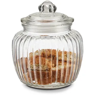 KHG Bonbonglas 18 cm Höhe, 3 L, mit Deckel, Candy Bar Glas luftdicht | Vorratsglas Süßigkeiten, Bonbons & Cookies, Küchenglas geriffelt mit Knopfgriff, Volumen, vielseitig einsetzbar