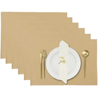 Tischsets, 6er-Set, für Küchentisch, Esstisch, Tischset aus Stoff, Baumwolle, 33 x 48 cm, Croissantbraun