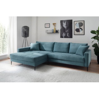 trends by hg Ecksofa »Summer L-Form«, in Cord-Stoff mit Metallfuß, blau