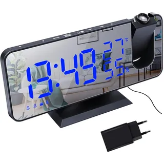 Lancoon Projektionswecker mit Funk Digitaler Nachttischuhr mit Adapter 12/24H Modus Temperatur Luftfeuchtigkeitsanzeige