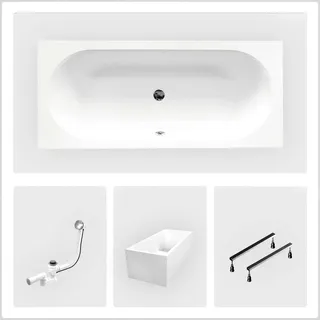 Rechteckige Badewanne - 150 x 75 cm - mit Polystyrol-Verkleidung - Füße - Chromablauf - VITAE SLIM