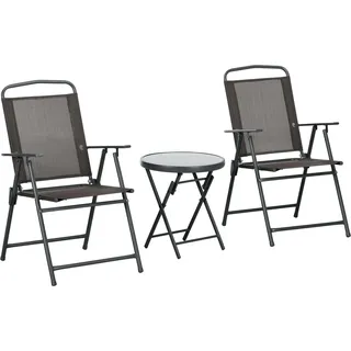 Bistro-Set 3-teilig aus Metall Wetterfest Gartenmöbel Set mit klappbar Glastisch Gartenstühlen Outdoor Balkonmöbel Set Sitzgruppe Balkonset Gartengarnitur Braun Aosom - Braun