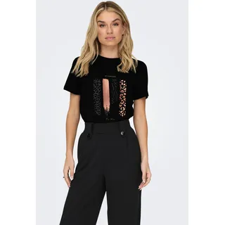 Kurzarmshirt ONLY "ONLKITA LIFE REG S/S MIX TOP CS JR", Damen, Gr. M, schwarz print:animal stripe, Jersey, Obermaterial: 100% Baumwolle, bedruckt, normal, Rundhals, Shirts Kurzarmshirt