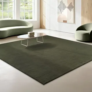 Teppich THE CARPET "Relax kuschelig & Super Soft, Anti-Rutsch Unterseite", dunkelgrün, B:240cm H:16mm L:240cm, Polyester, Teppiche, Teppich, Waschbar bis 30 Grad, Felloptik, Wohnzimmer Teppich, Kundenliebling