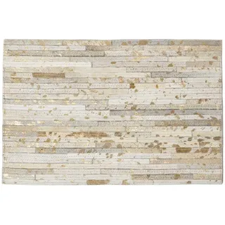 Homescapes Tischset 4er-Set grau-gold, Patchwork-Streifen, Fell & Leder, 30/46 cm , Grau , Gestreift , Rechteckig , 30x46 cm , Oeko-Tex® , Heimtextilien, Wohntextilien, Tischwäsche, Tischsets