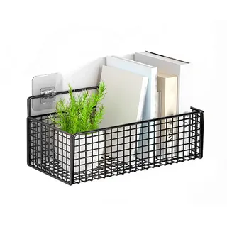 Tissting Wandregal 27 x 15 x 9 cm Schwarze Kohlenstoffstahl Wandmontage Mülleimerregal Ablagekorb für Küche Schlafsäle Schlafzimmer