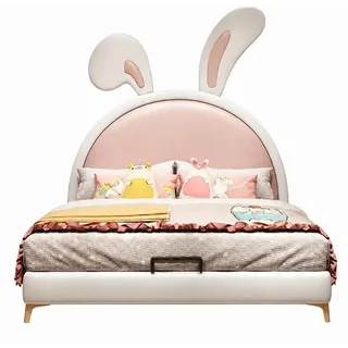 Rosa Kinderbett aus Leder Hase großes Bett für Mädchen Kindermöbel - Rosa