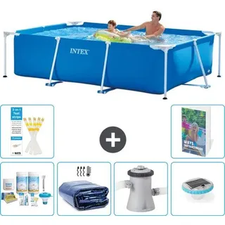 Rechteckiges Schwimmbecken - 260 x 160 x 65 cm - Blau - Inklusive Pflegekoffer - Solarabdeckung - Schwimmbeckenpumpe - Beleuchtung - 7-teilig - Blau