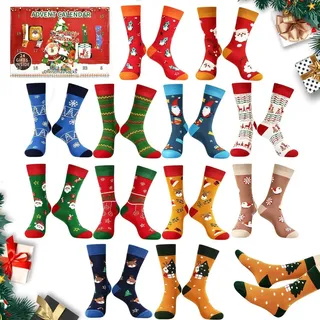 Adventskalender Socken Damen 12 Paar Weihnachtskalender Christmas Socks Wintersocken für Weihnachtsgeschenke Größe 39-42